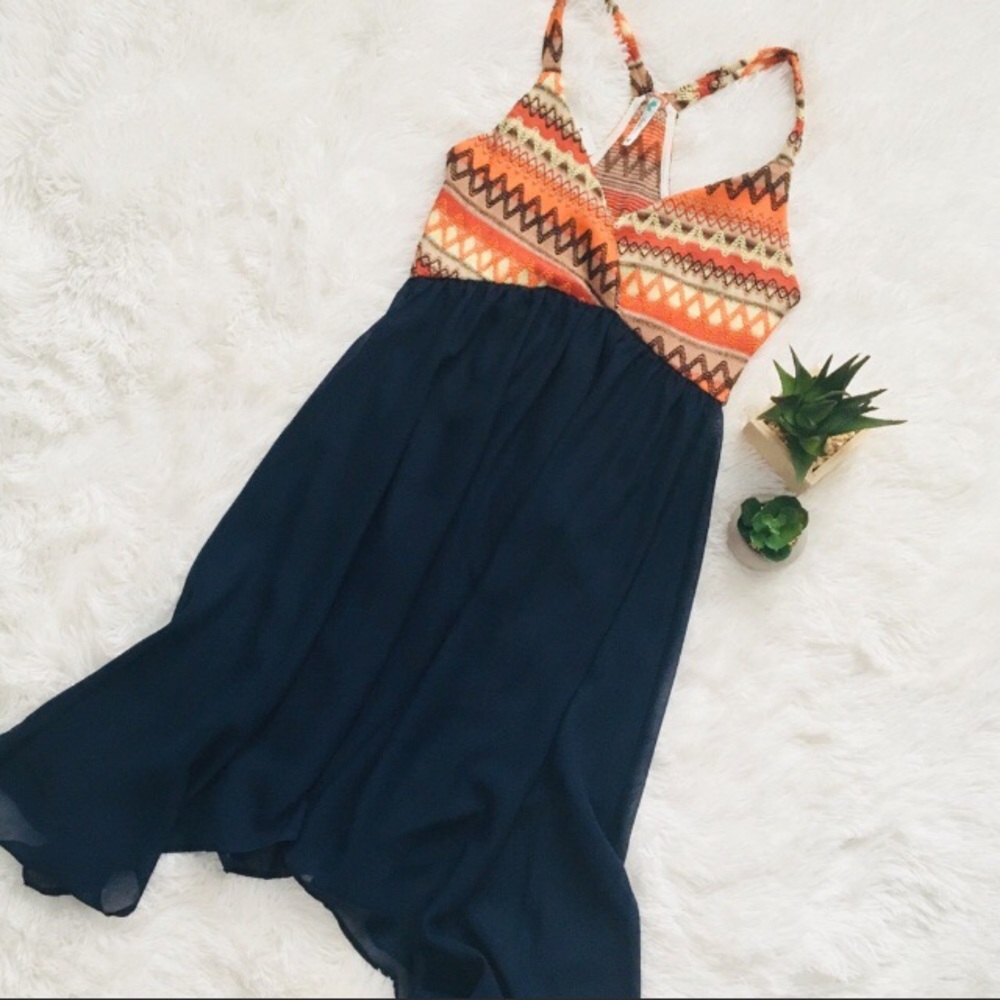 Dress Chiffon Like Skirt High Low Hemline Dress Size Large Multicolor Orange